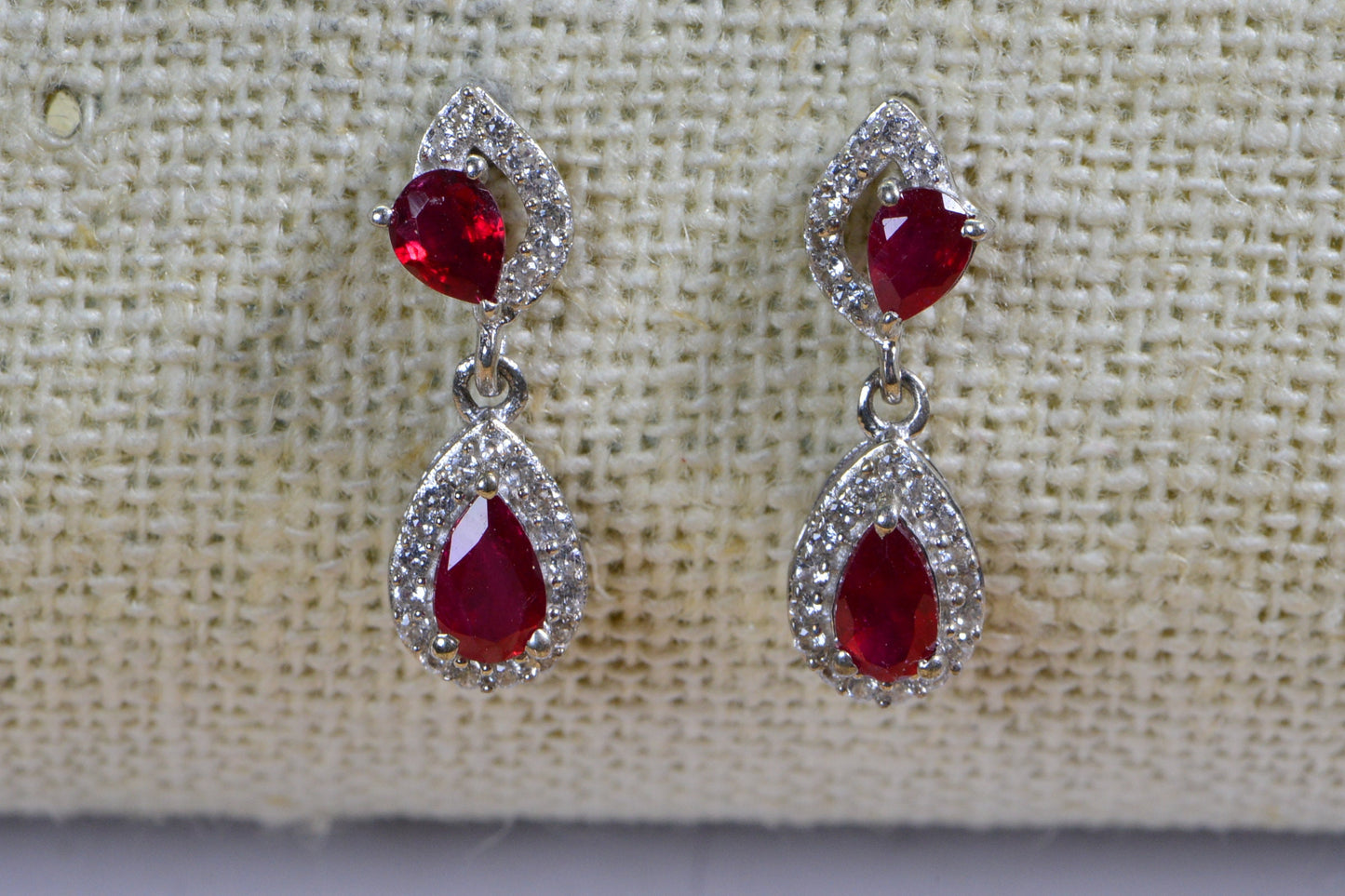 Teardrop Ruby Earrings, Dainty Sterling Silver Studs, July Birthstone