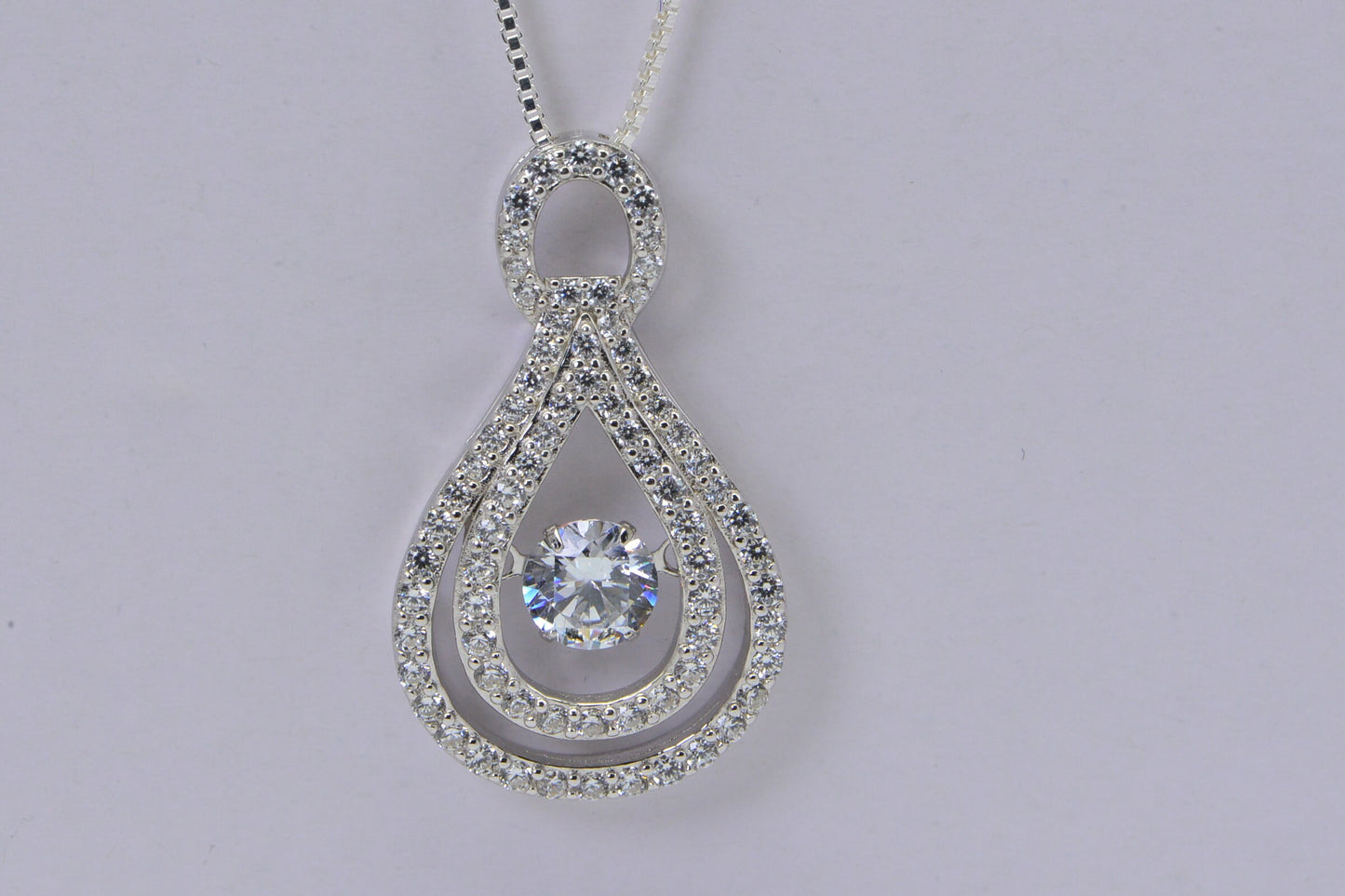 Cubic Zirconia Sterling Silver Double Hoop Pendant Necklace - 18 inch