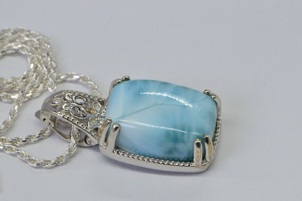 Larimar Sterling Silver Pendant: Dominican Gemstone Jewelry