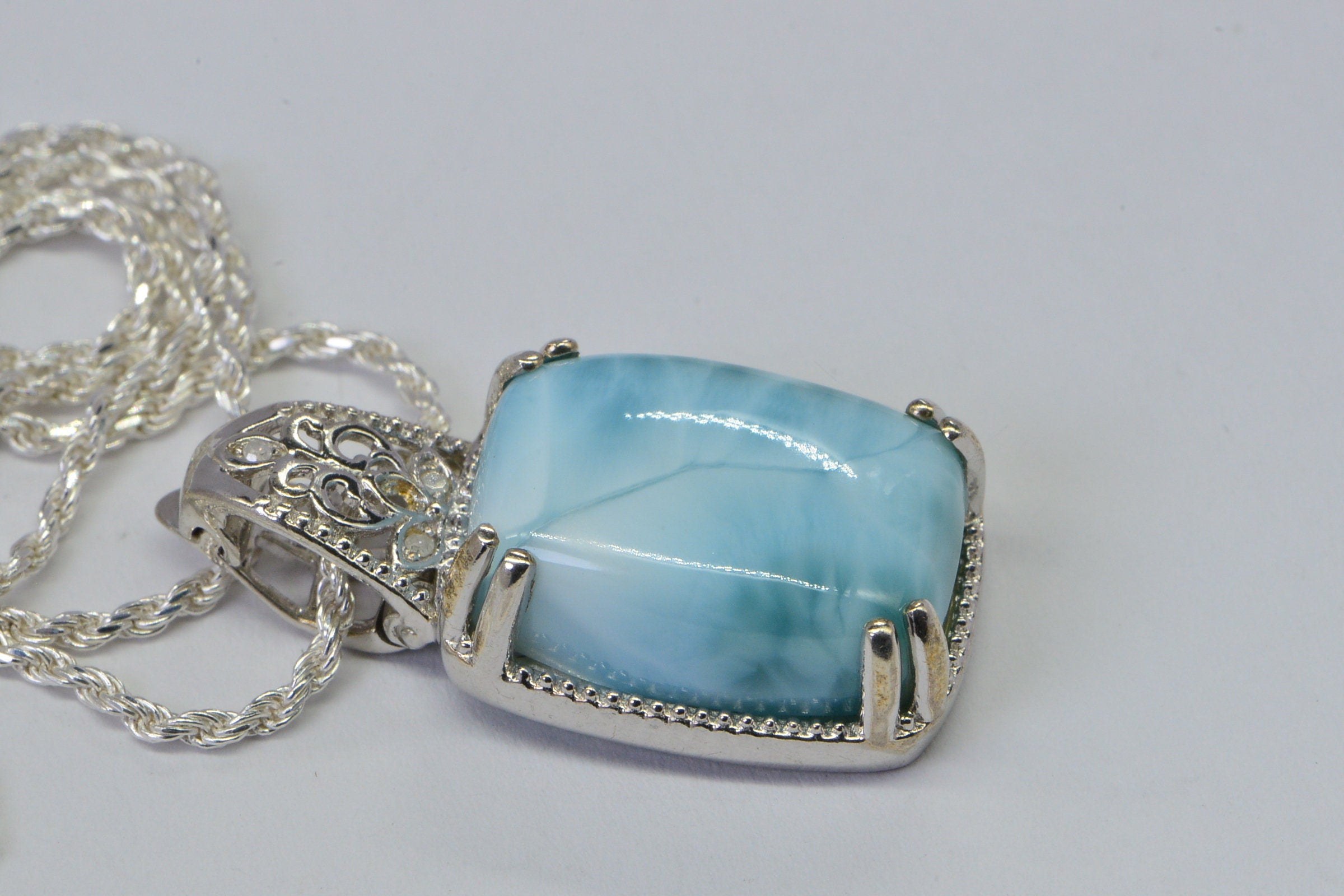 Larimar Sterling Silver Pendant: Dominican Gemstone Jewelry