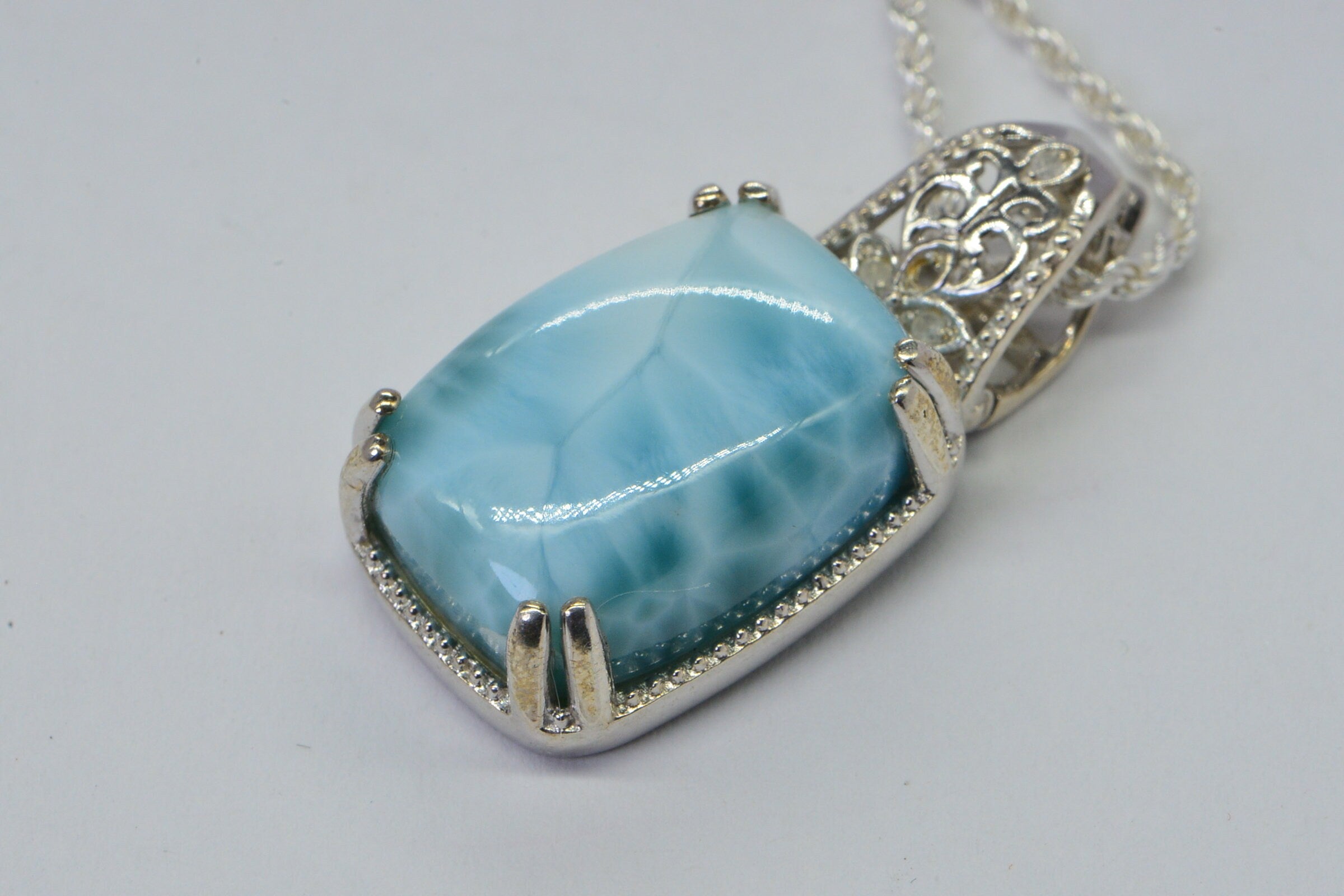 Larimar Sterling Silver Pendant: Dominican Gemstone Jewelry