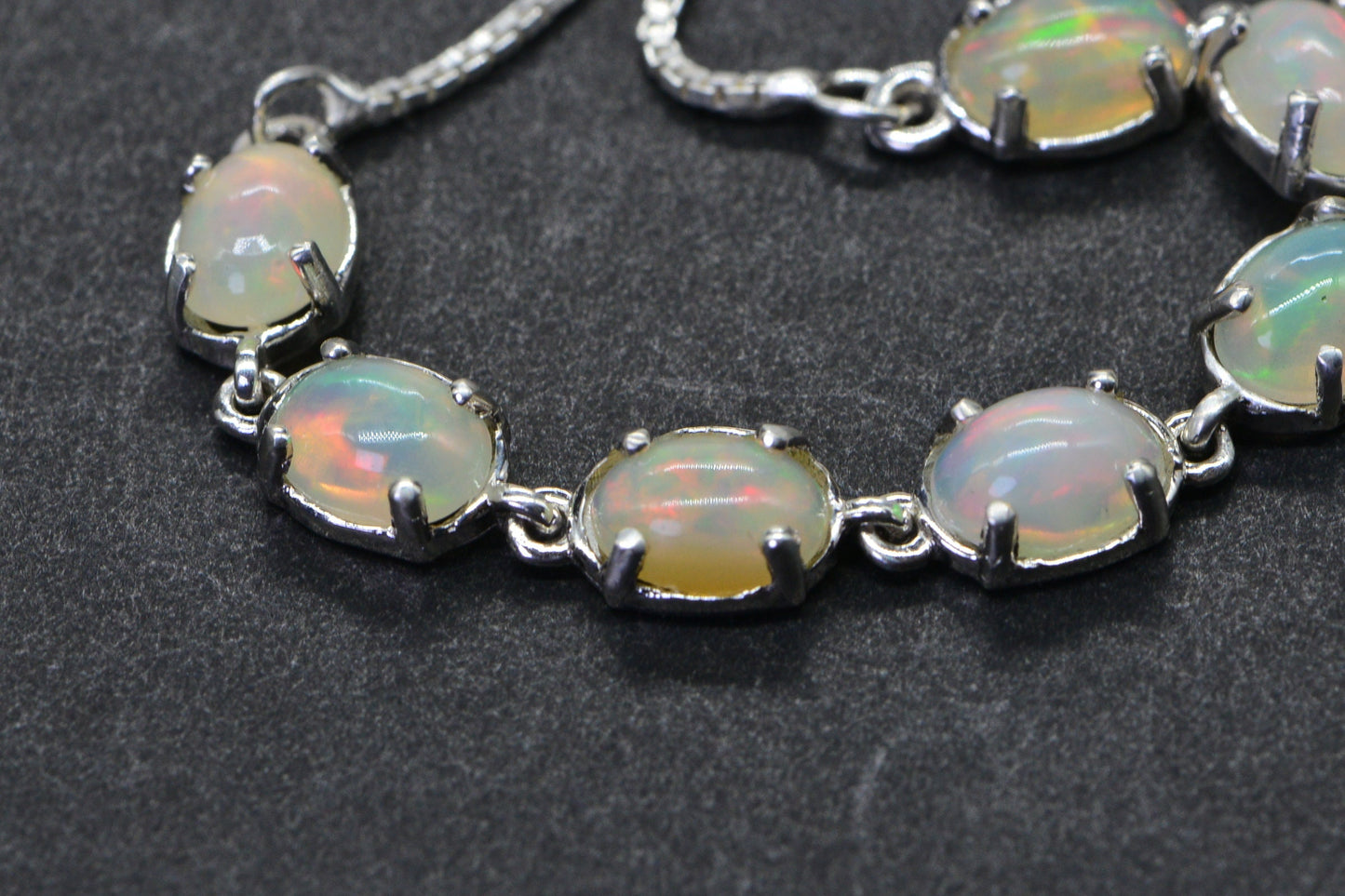 Ethiopian Welo Opal Chain Links Bracelet Sterling Silver Bolo Adjustable  Birthstone October