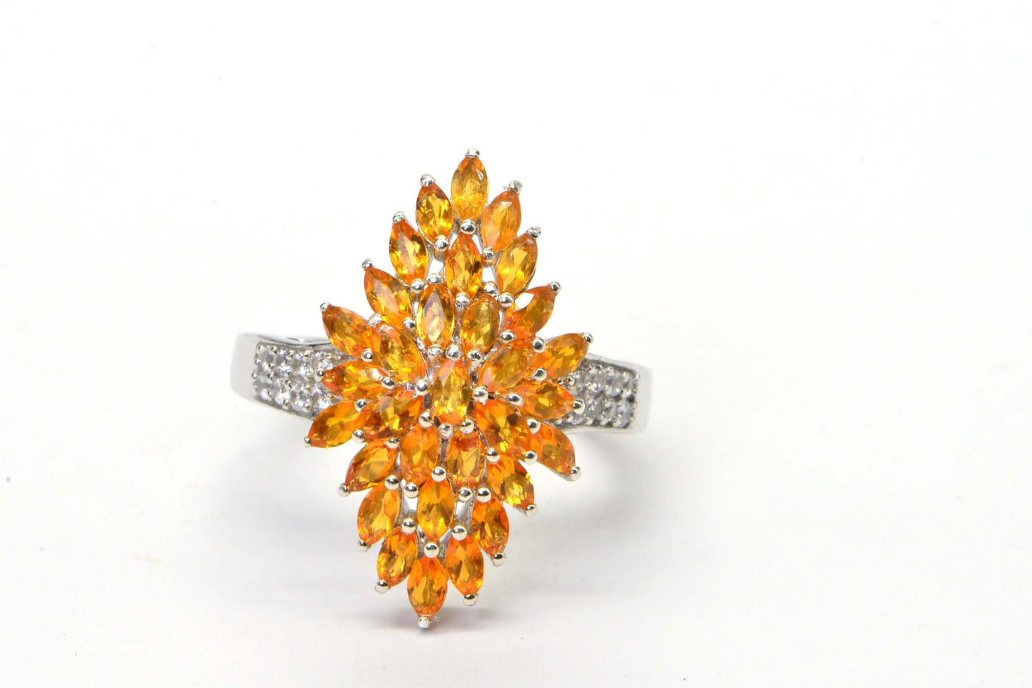 Mexican  Fire Opal Cluster  Sterling Silver Marquise  style ring