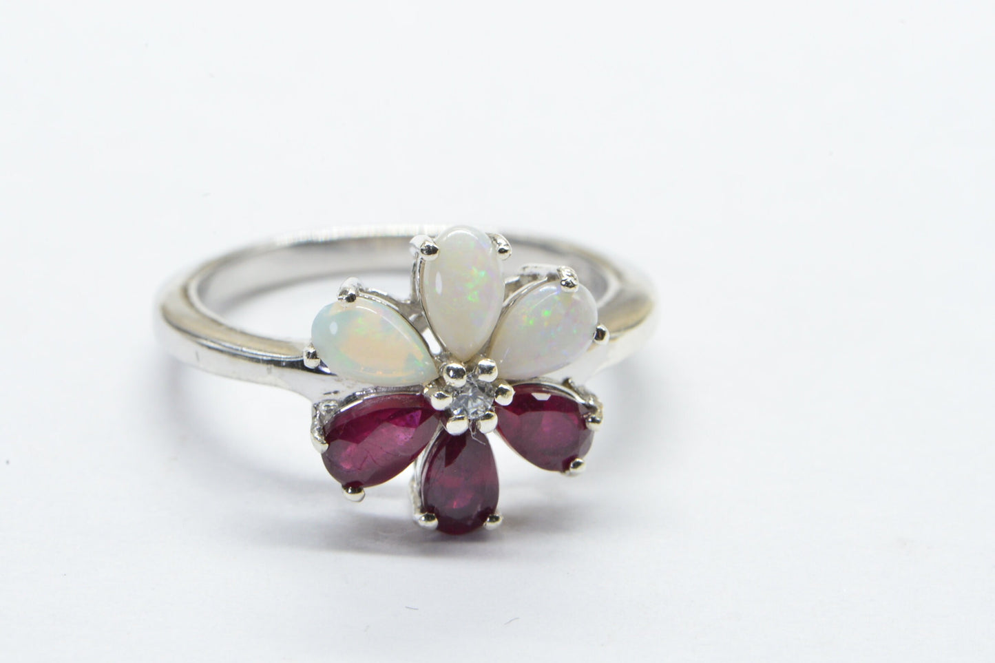 Genuine Australian Solid White Opal Flower Cluster Women Ring  Cocktail Ring Birthstone October