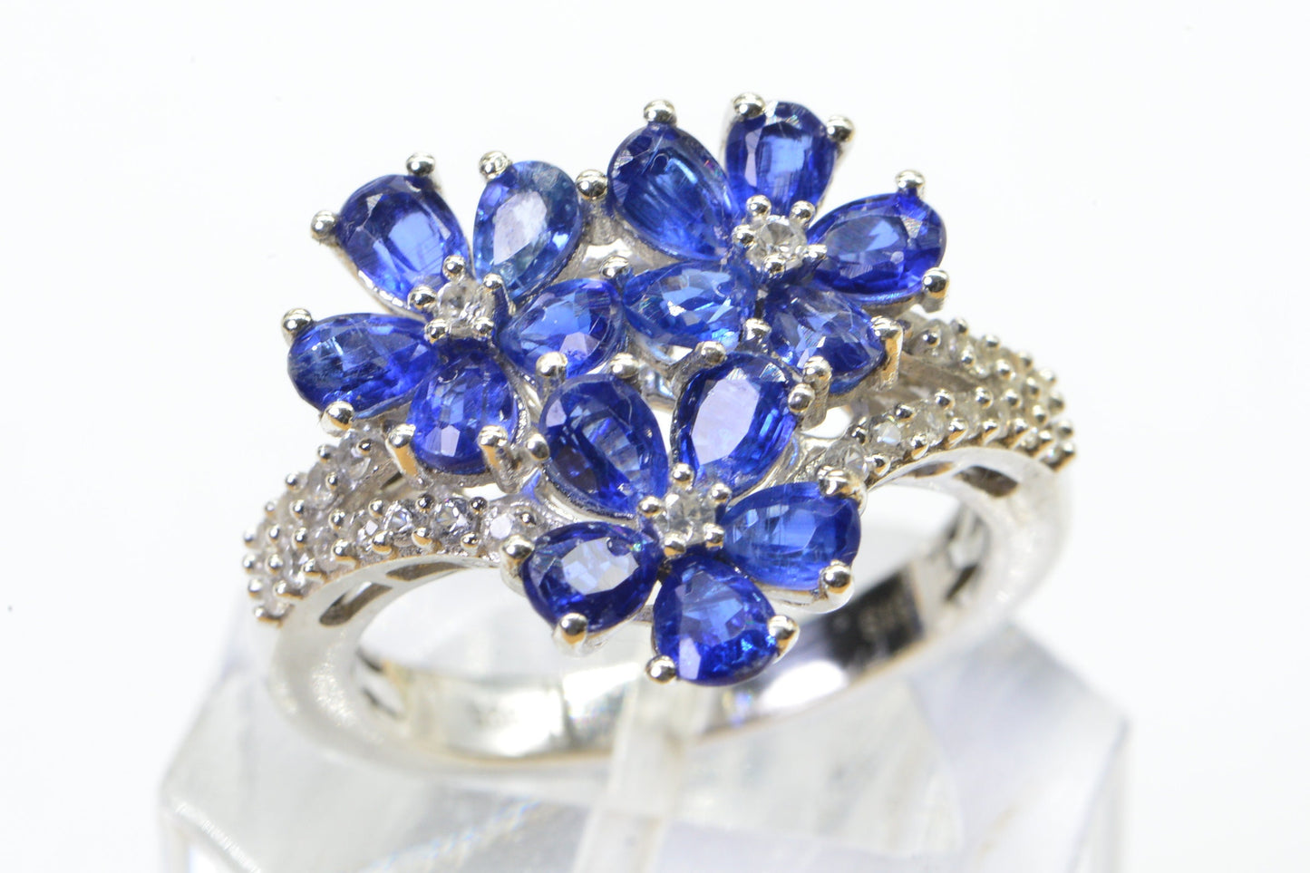 Blue Sapphire Flower Cluster Ring