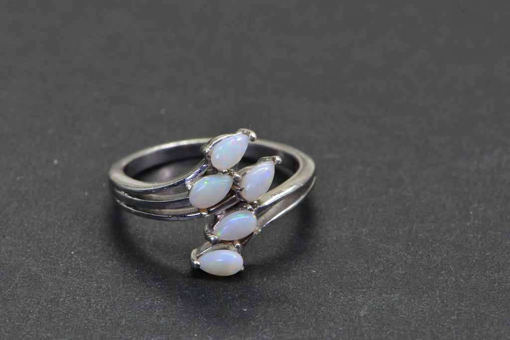 Australian Opal Sterling Silver Cluster Ring - October Birthstone