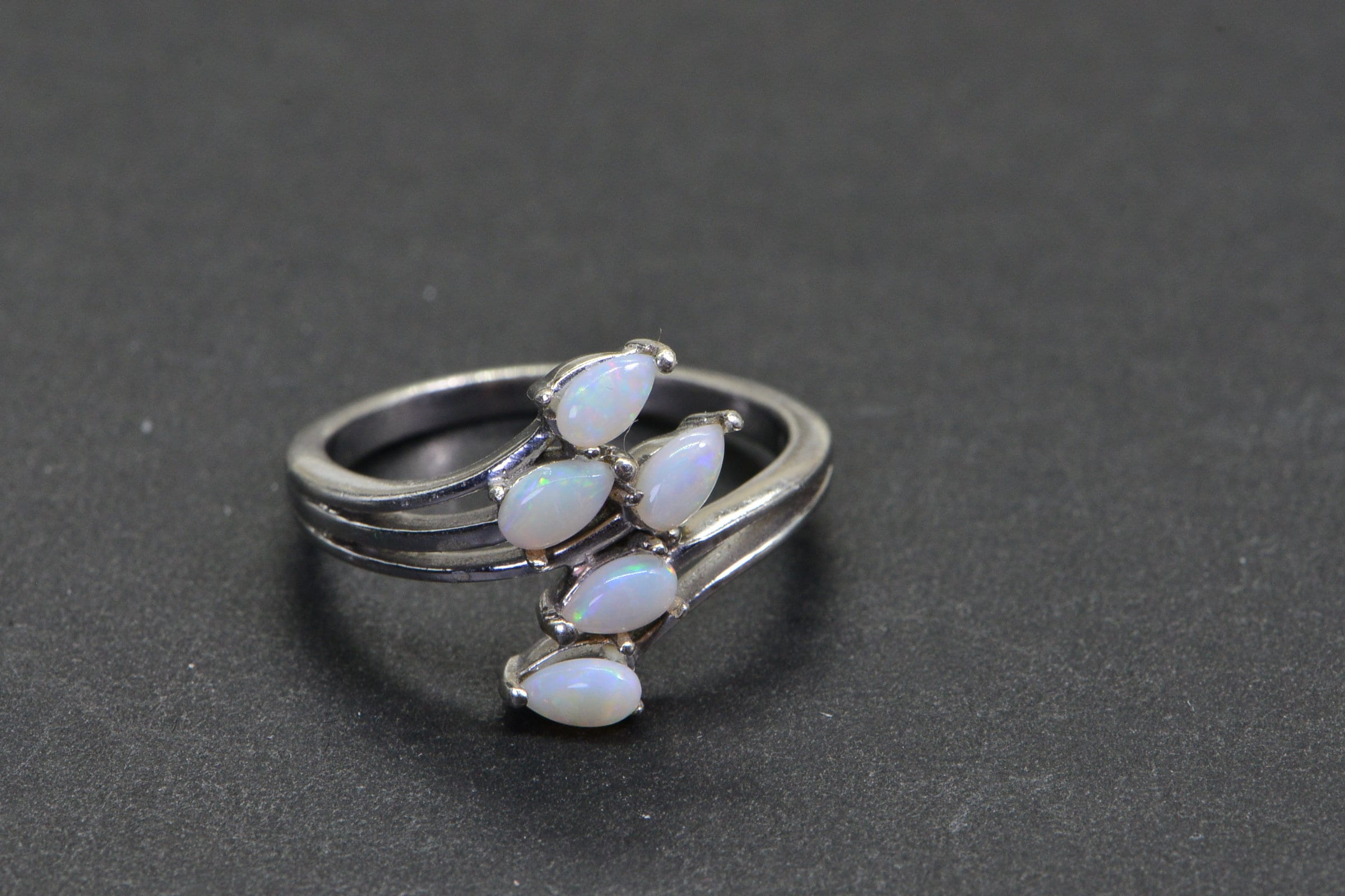 Australian Opal Sterling Silver Cluster Ring - October Birthstone