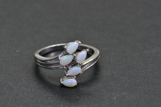 Australian Opal Sterling Silver Cluster Ring - October Birthstone