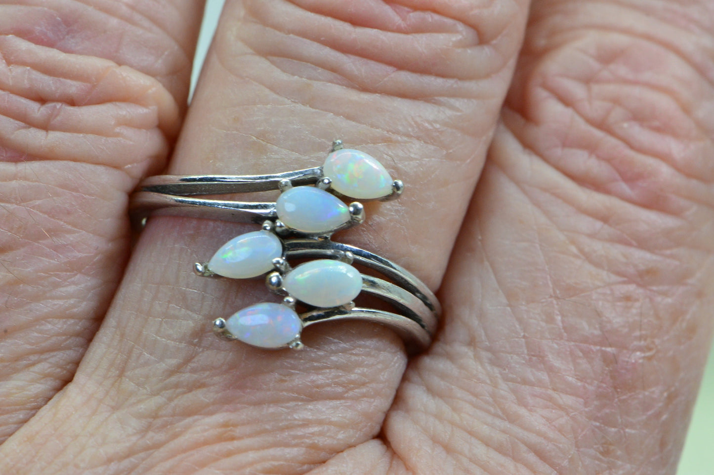 Australian Solid White Opal Cluster Ring
