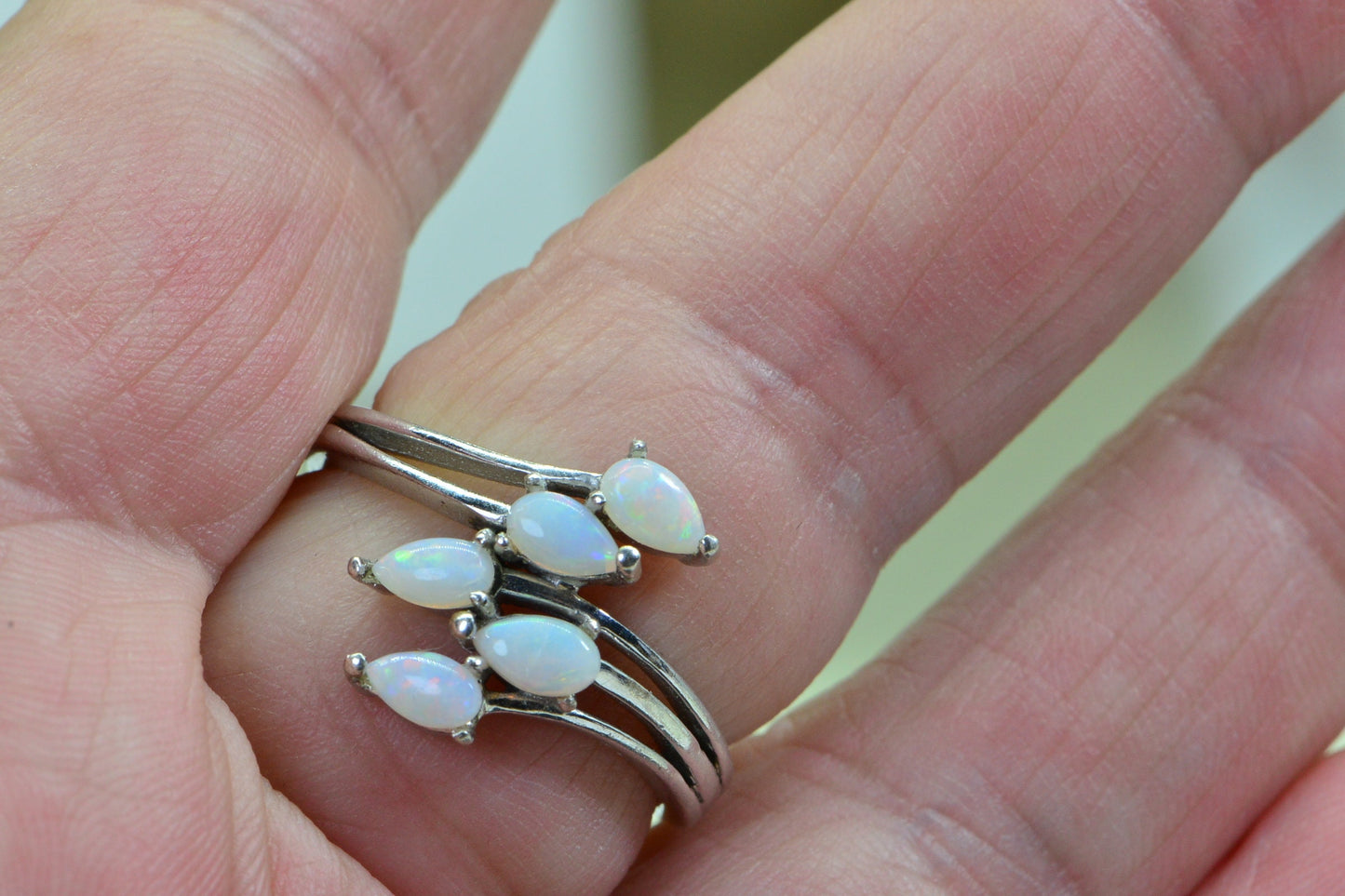 Australian Solid White Opal Cluster Ring