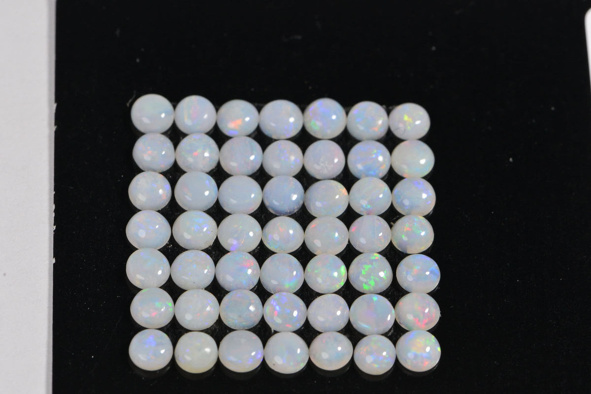 Australian White Opal Cabochons: 3mm Round Stones, 5-Piece Lot