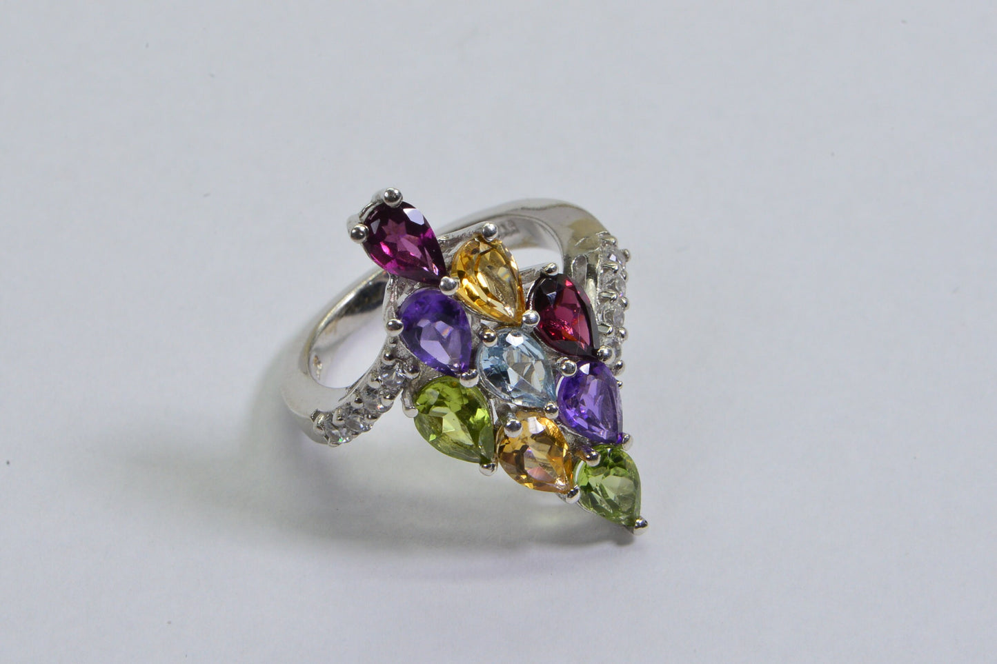 Multi Color Gemstone Marquise Ring Amethyst Aquamarine Citrine Garnet Cluster Ring