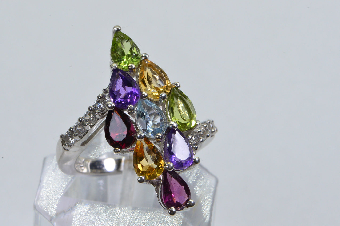Multi Color Gemstone Marquise Ring Amethyst Aquamarine Citrine Garnet Cluster Ring