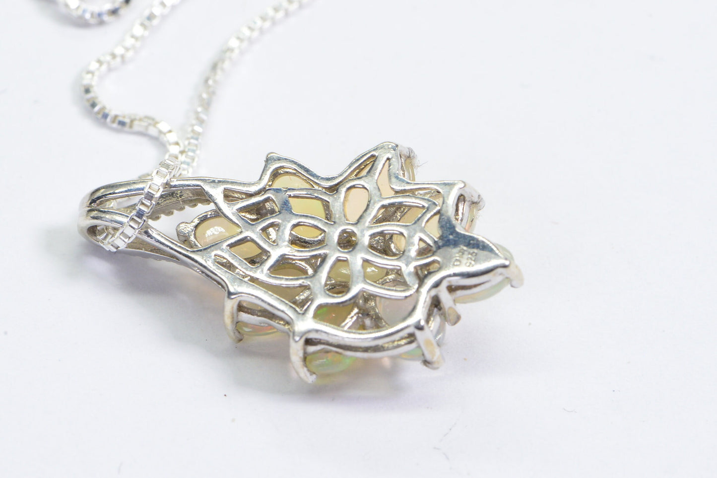 Ethiopian Welo Opal Pendant,Sterling Silver Cluster Flower Multi Stone October Birthstone