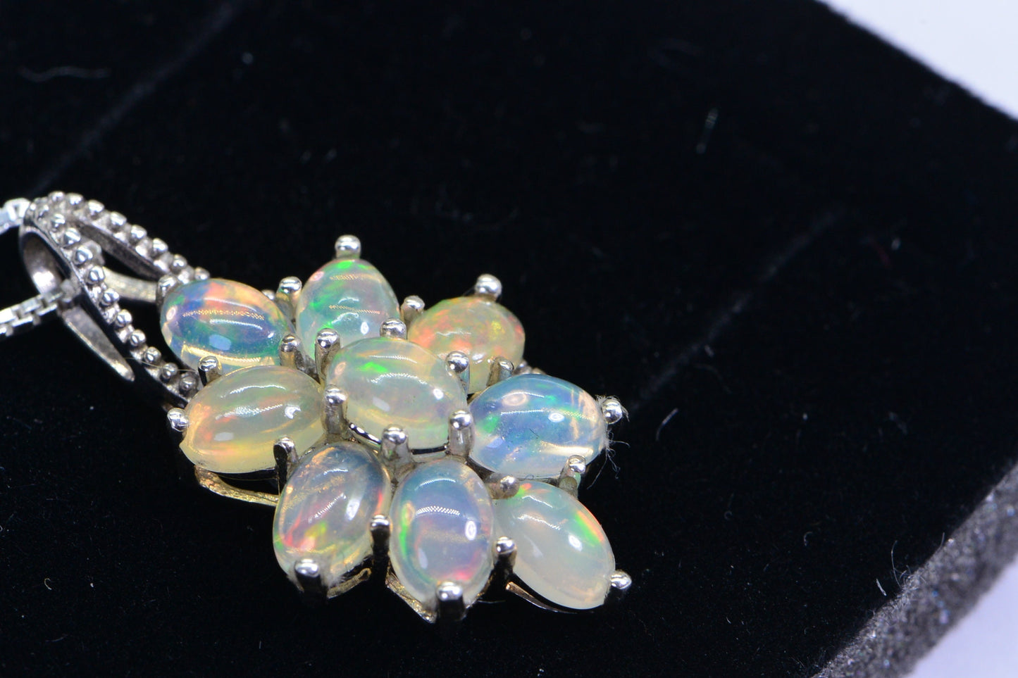 Ethiopian Welo Opal Pendant,Sterling Silver Cluster Flower Multi Stone October Birthstone