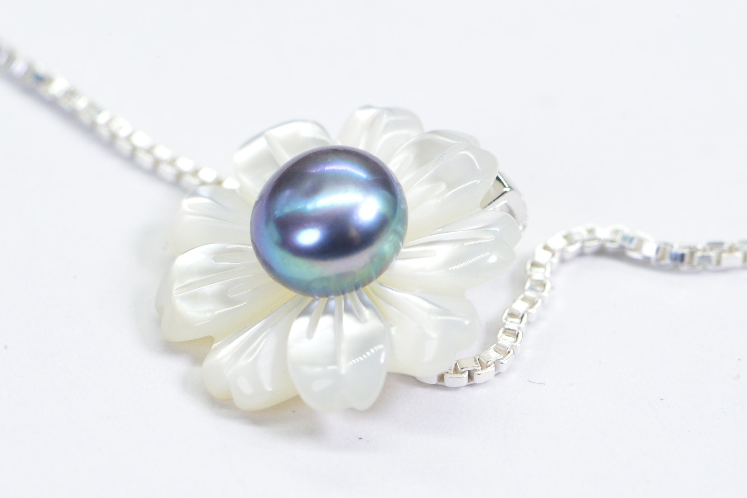 Sterling Silver Chamomile Pendant: Golden Pearl Flower Charm