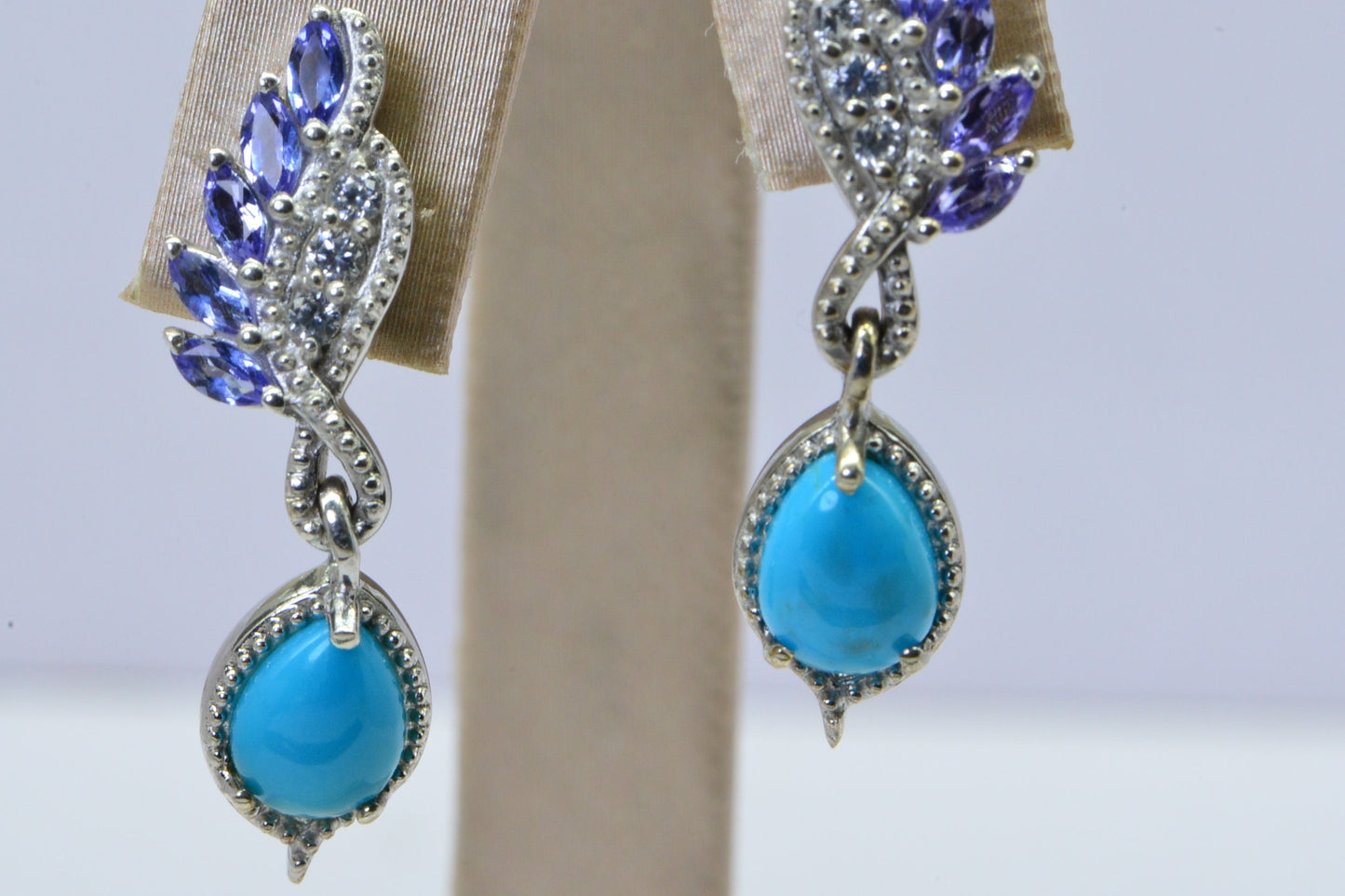 Sleeping Beauty Turquoise Tanzanite Drop Earrings, Sterling Silver