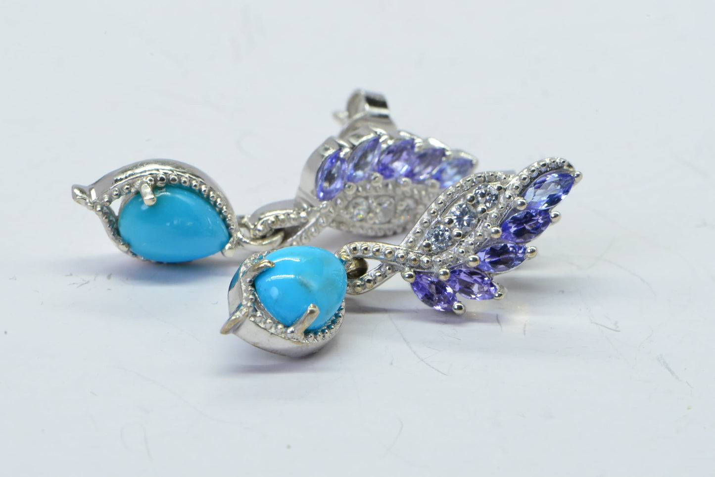 Sleeping Beauty Turquoise Tanzanite Drop Earrings, Sterling Silver