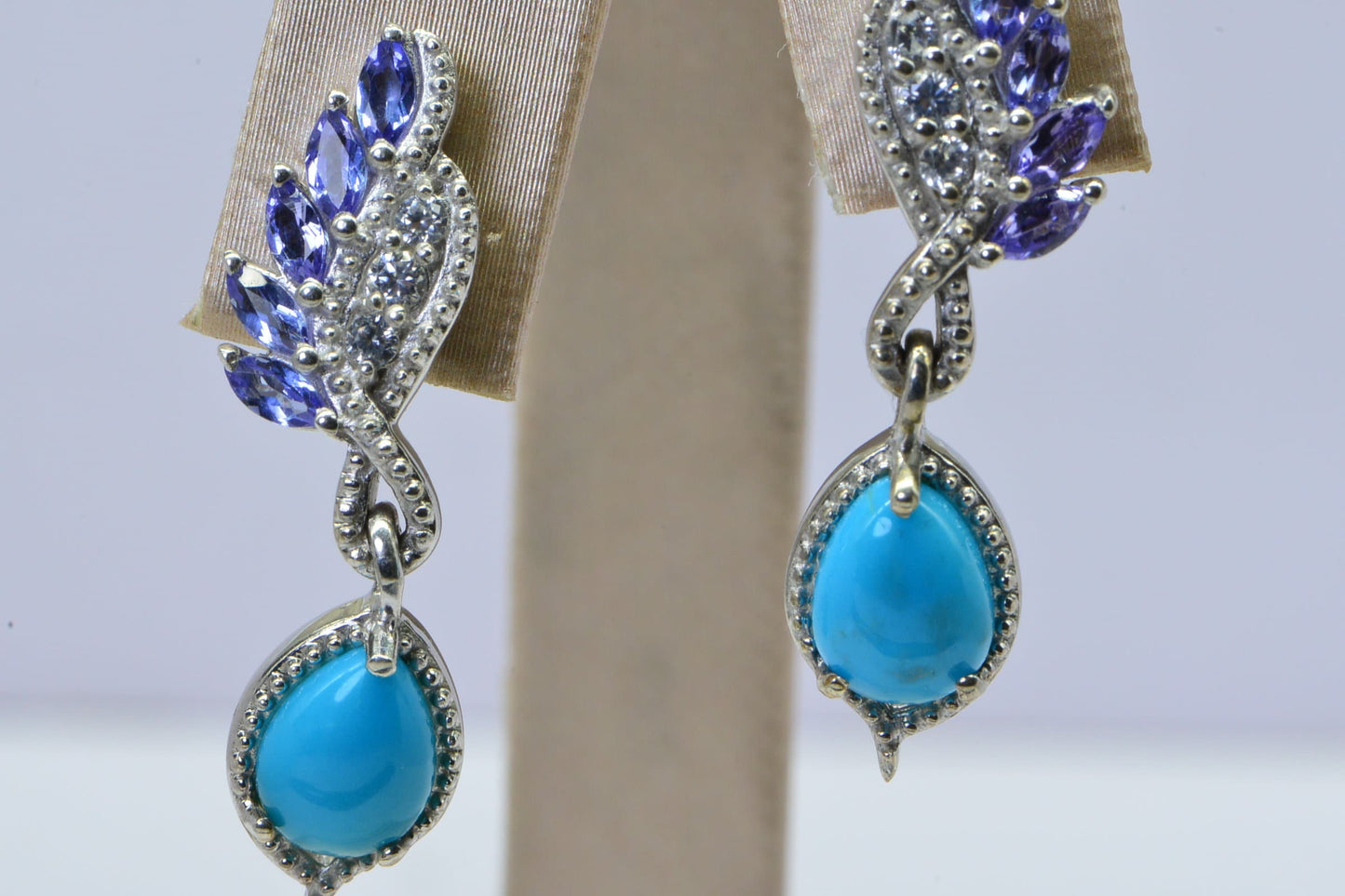 Sleeping Beauty Turquoise Tanzanite Drop Earrings, Sterling Silver