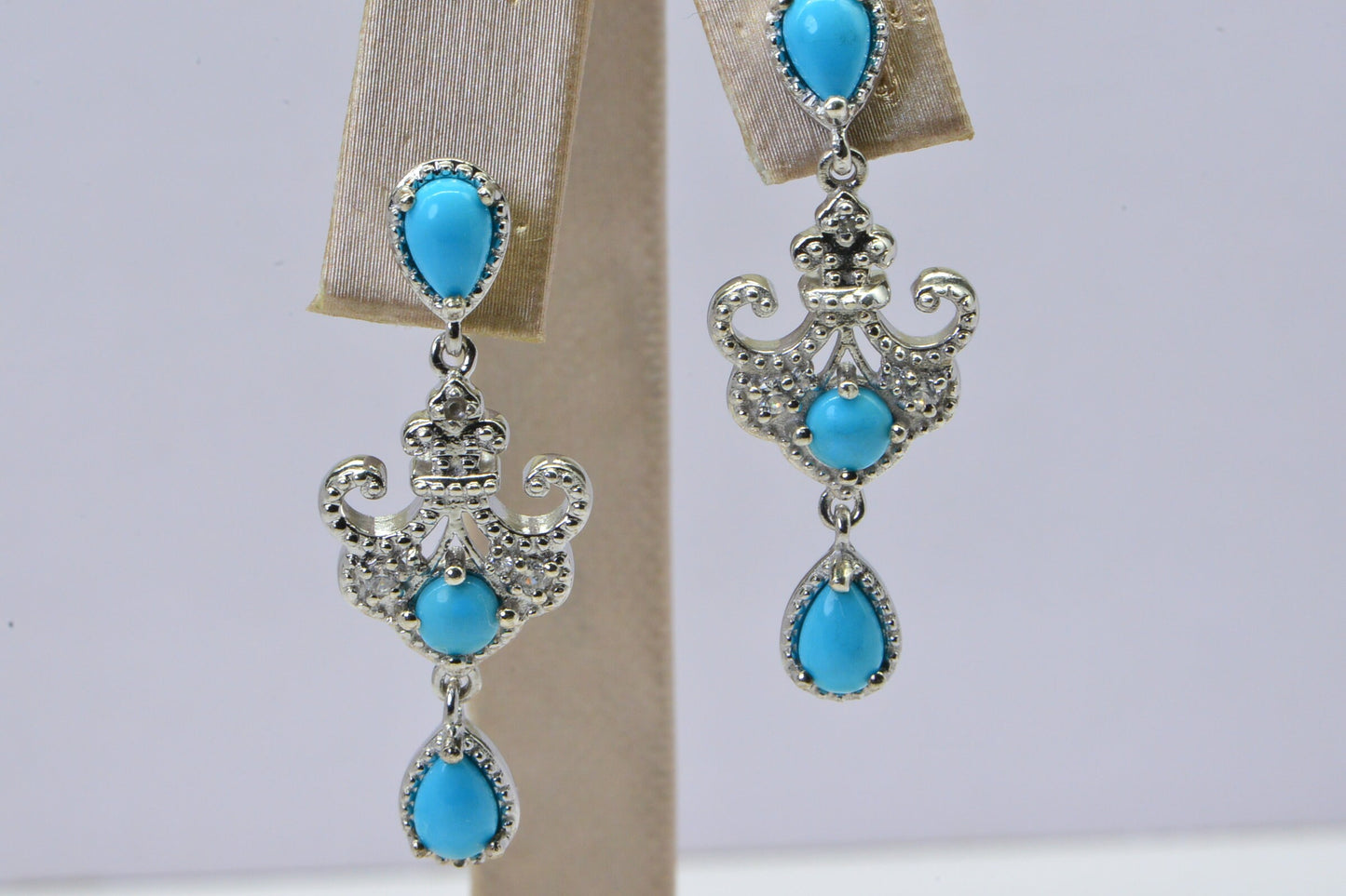 Arizona Turquoise Sleeping Beauty Stud Dangle Earrings Fancy  Design Earrings Sterling Silver Simulated Diamond