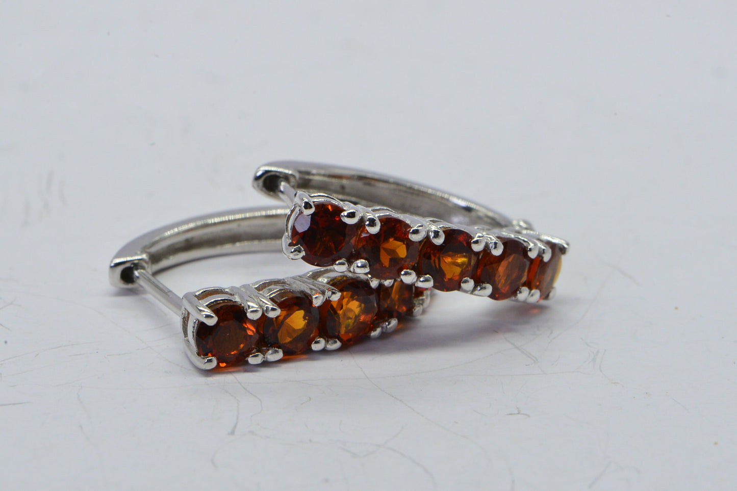 Garnet Sterling Silver Hoop Earrings: 5 Carat Gemstone Hoops