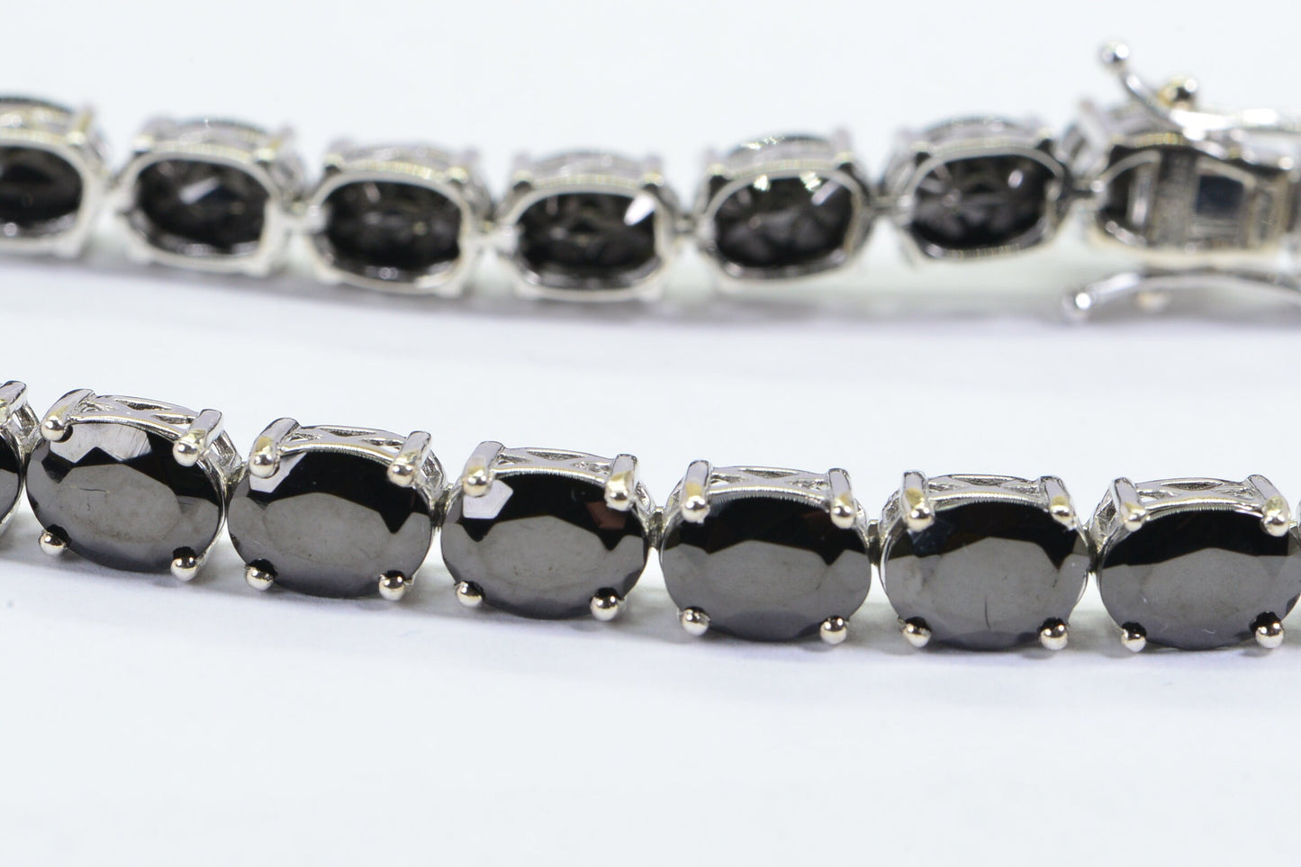Black Spinel Tennis Bracelet: Vintage Sterling Silver Oval Stone Jewelry