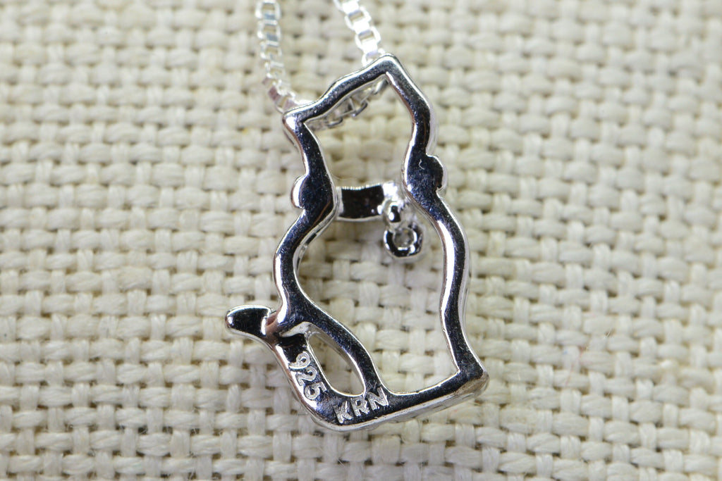 Diamond Cat Pendant: Vintage Sterling Silver Kitty Necklace