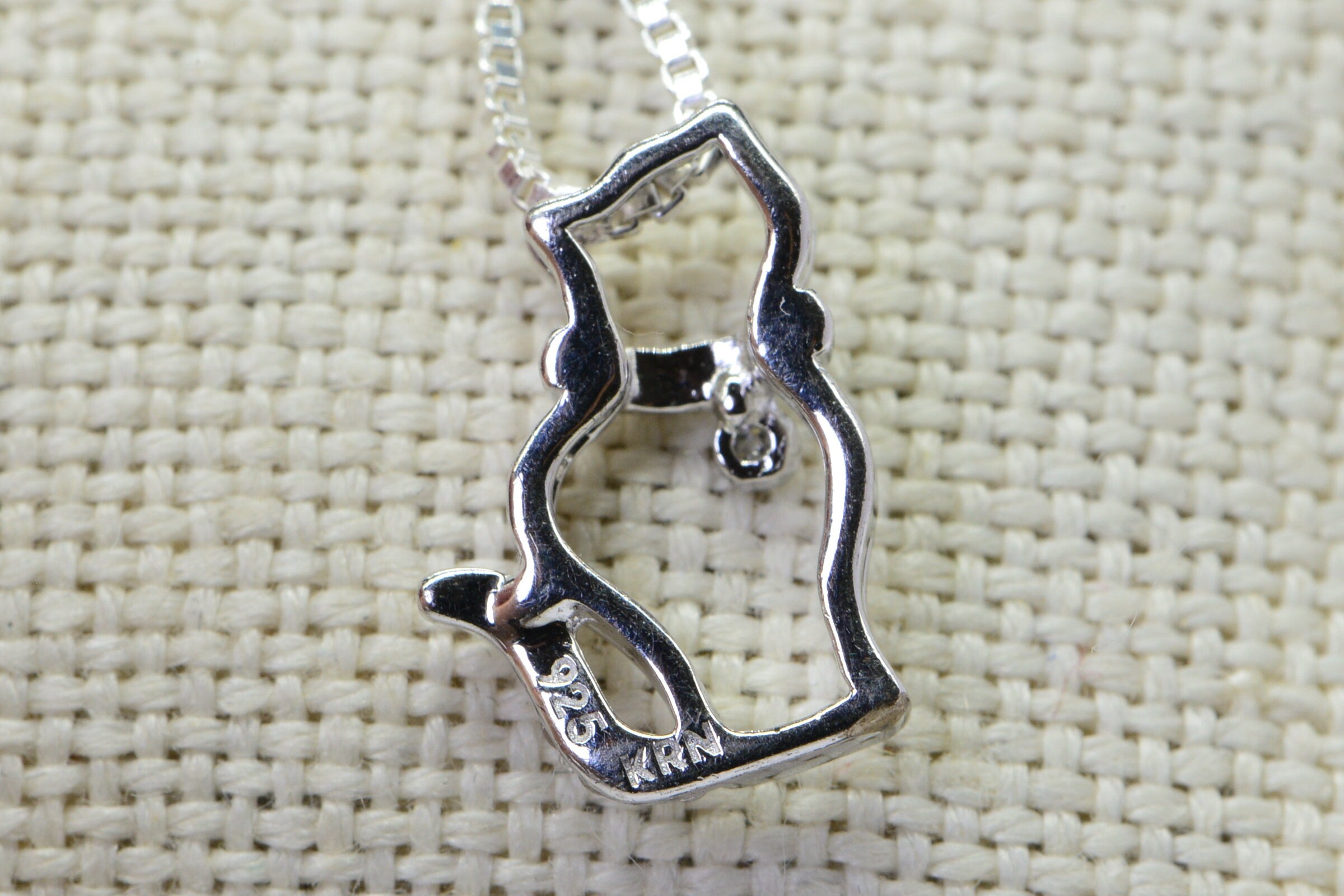 Diamond Cat Pendant: Vintage Sterling Silver Kitty Necklace