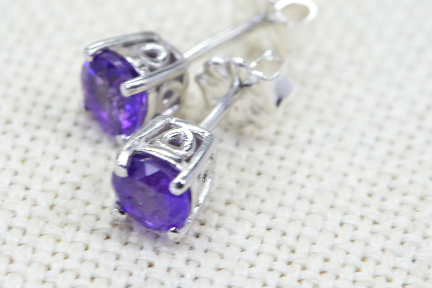 Amethyst Stud Earrings, Sterling Silver, February Birthstone