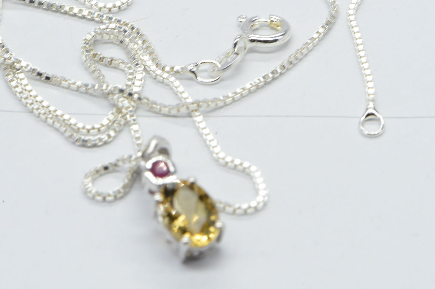 Sterling Silver Teardrop Citrine Pendant, Ruby Accent, December Birthstone
