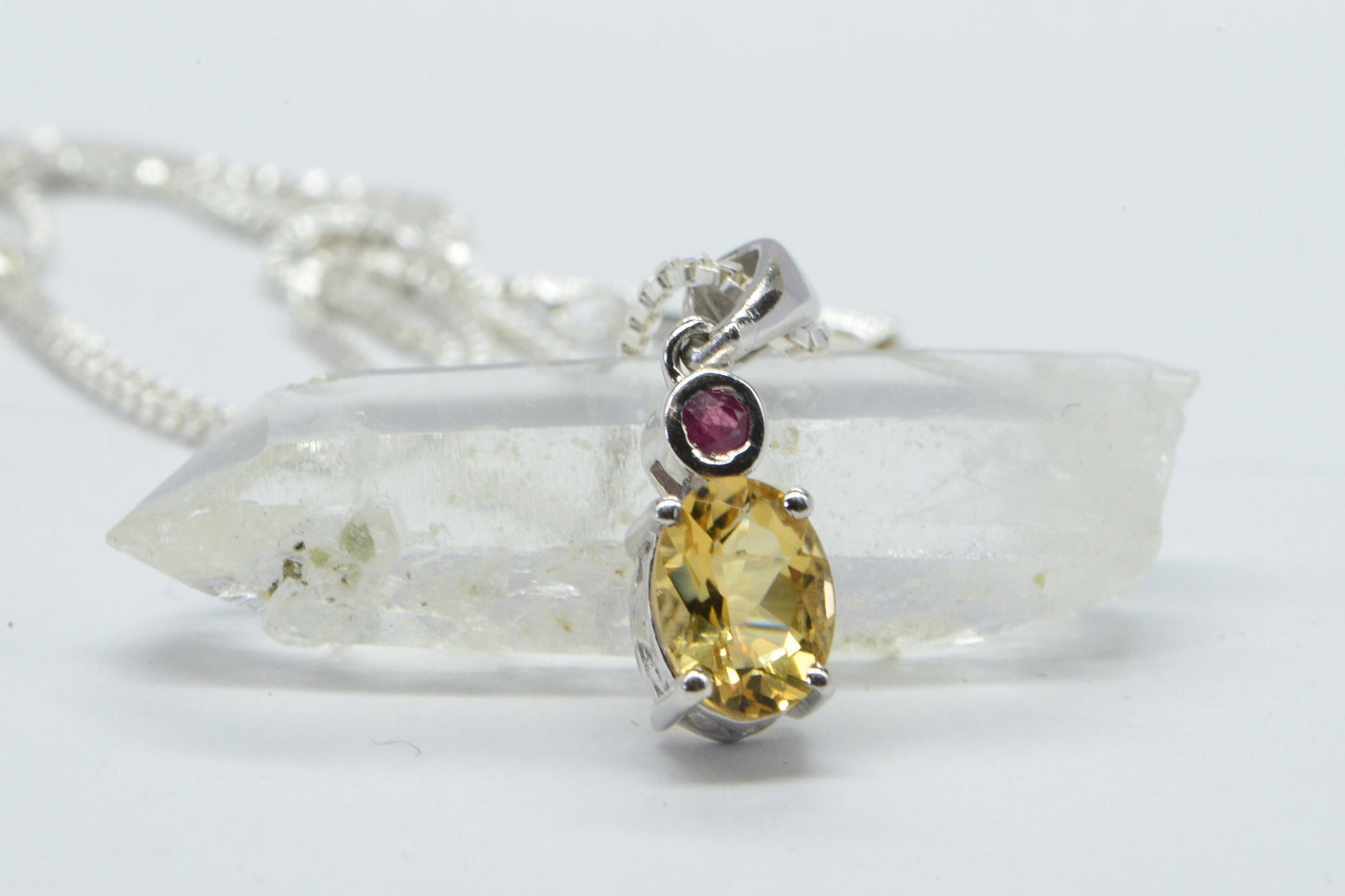 Sterling Silver Teardrop Citrine Pendant, Ruby Accent, December Birthstone