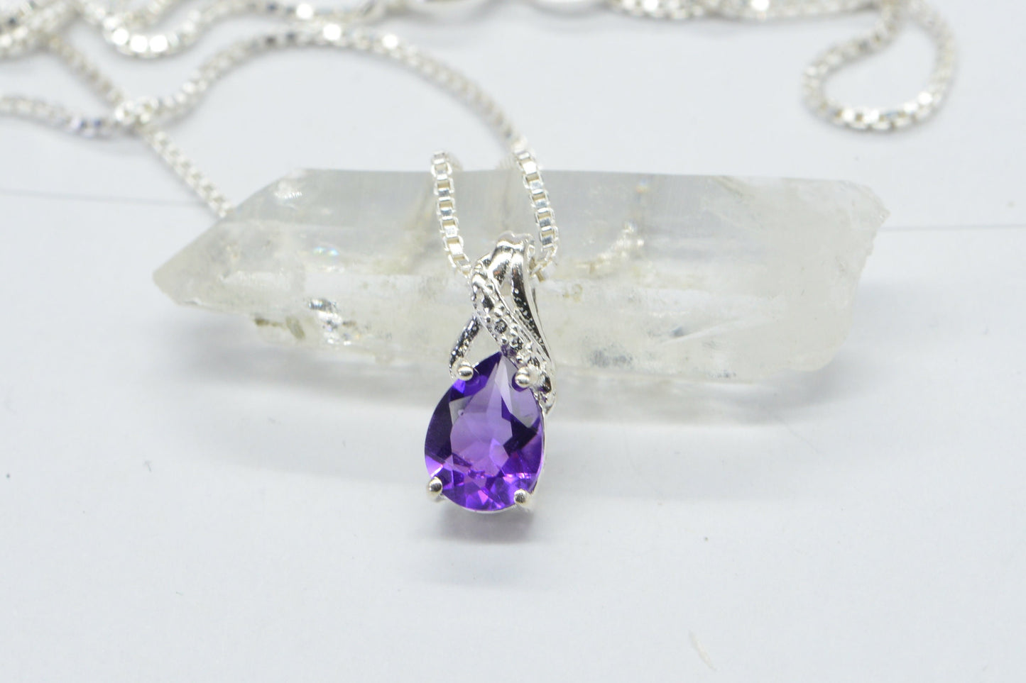 Dainty Amethyst Pear Cut Pendant, Sterling Silver February Birthstone