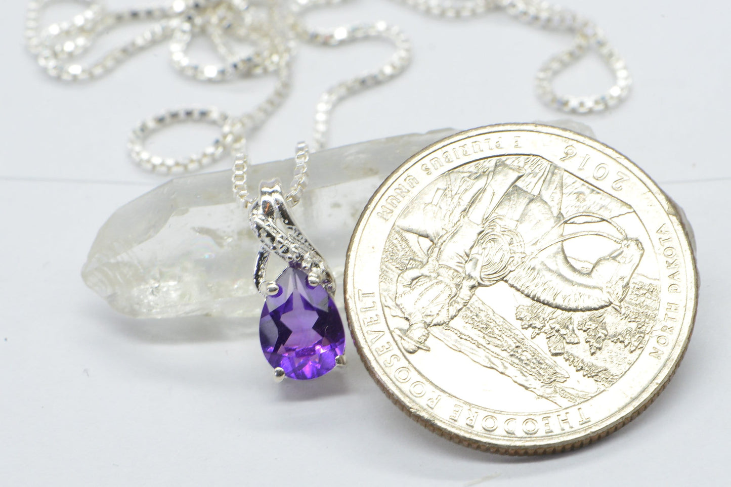 Dainty Amethyst Pear Cut Pendant, Sterling Silver February Birthstone