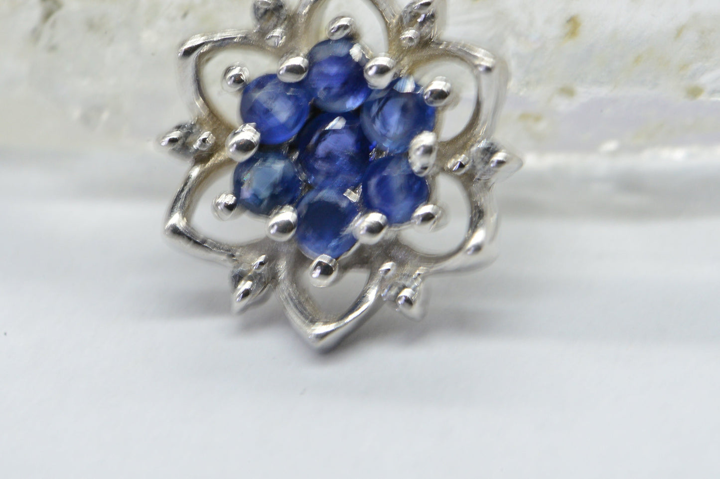 Genuine Sapphire Diamond Accent Flower Design Pendant Sterling Silver