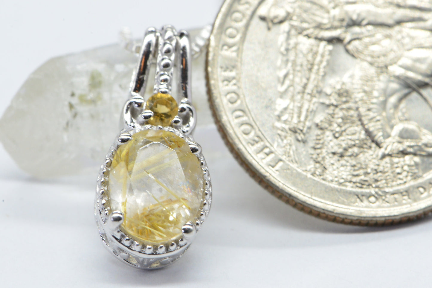 Golden Rutilated Quartz and Citrine  Sterling Silver  Pendant Necklace Extra Small Pendant