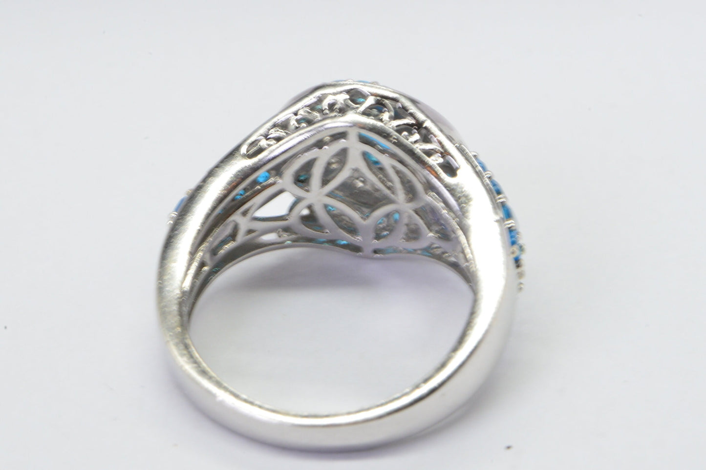 Neon Apatite Sterling Silver Ring, Double Halo Cluster - March Birthstone