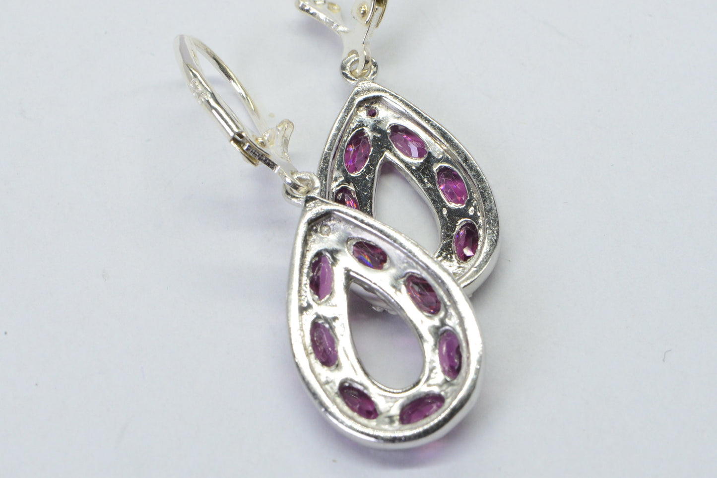 Rhodolite Garnet Sterling Silver Teardrop Hoop Earrings