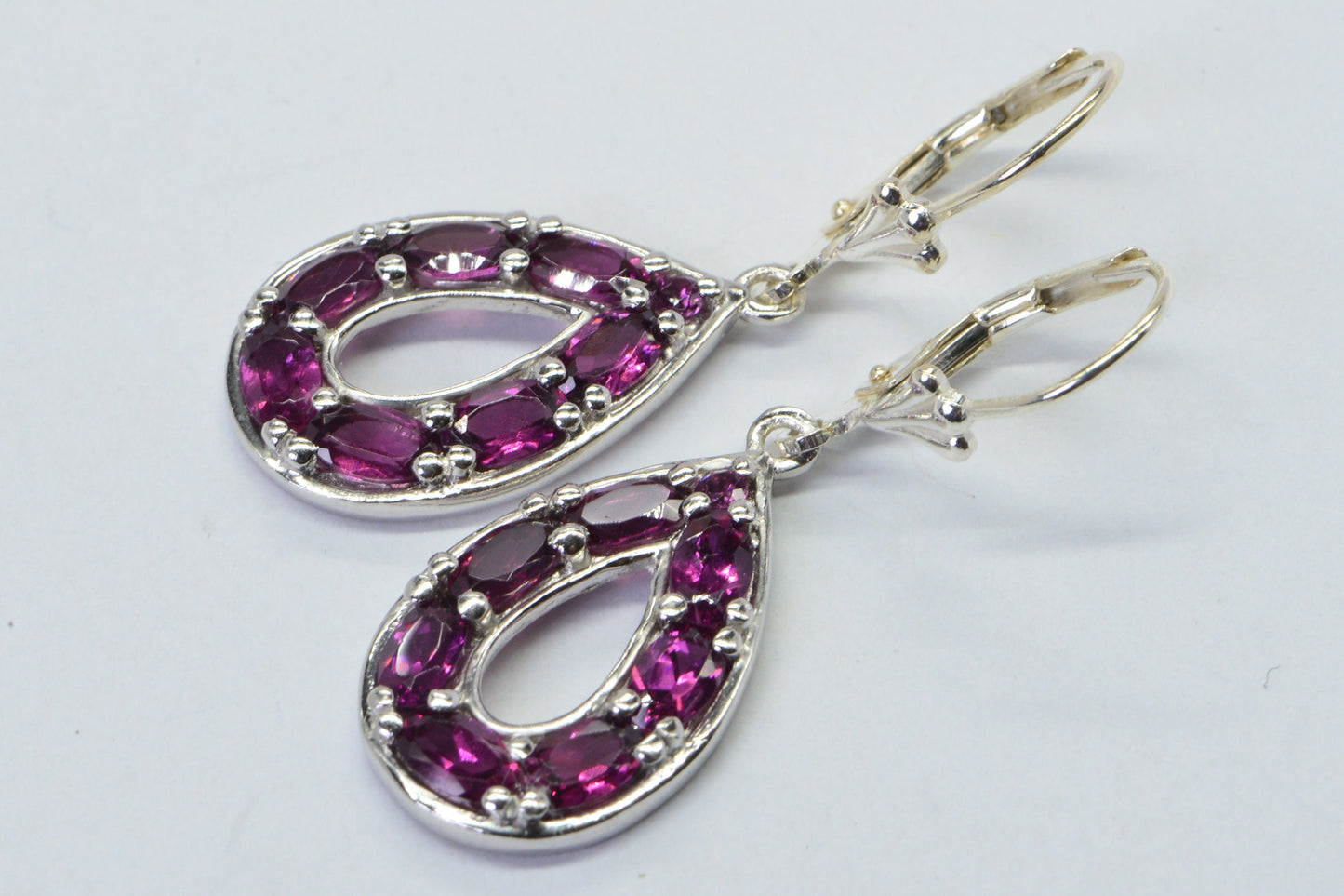 Rhodolite Garnet Sterling Silver Teardrop Hoop Earrings