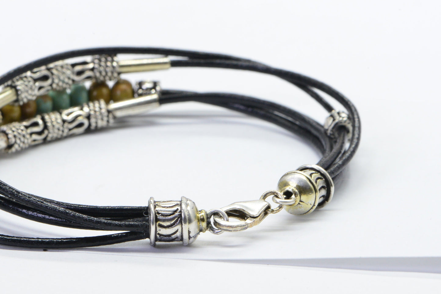 Gaspeite Turquoise Multi Strand Bracelet - Sterling Silver Boho Jewelry