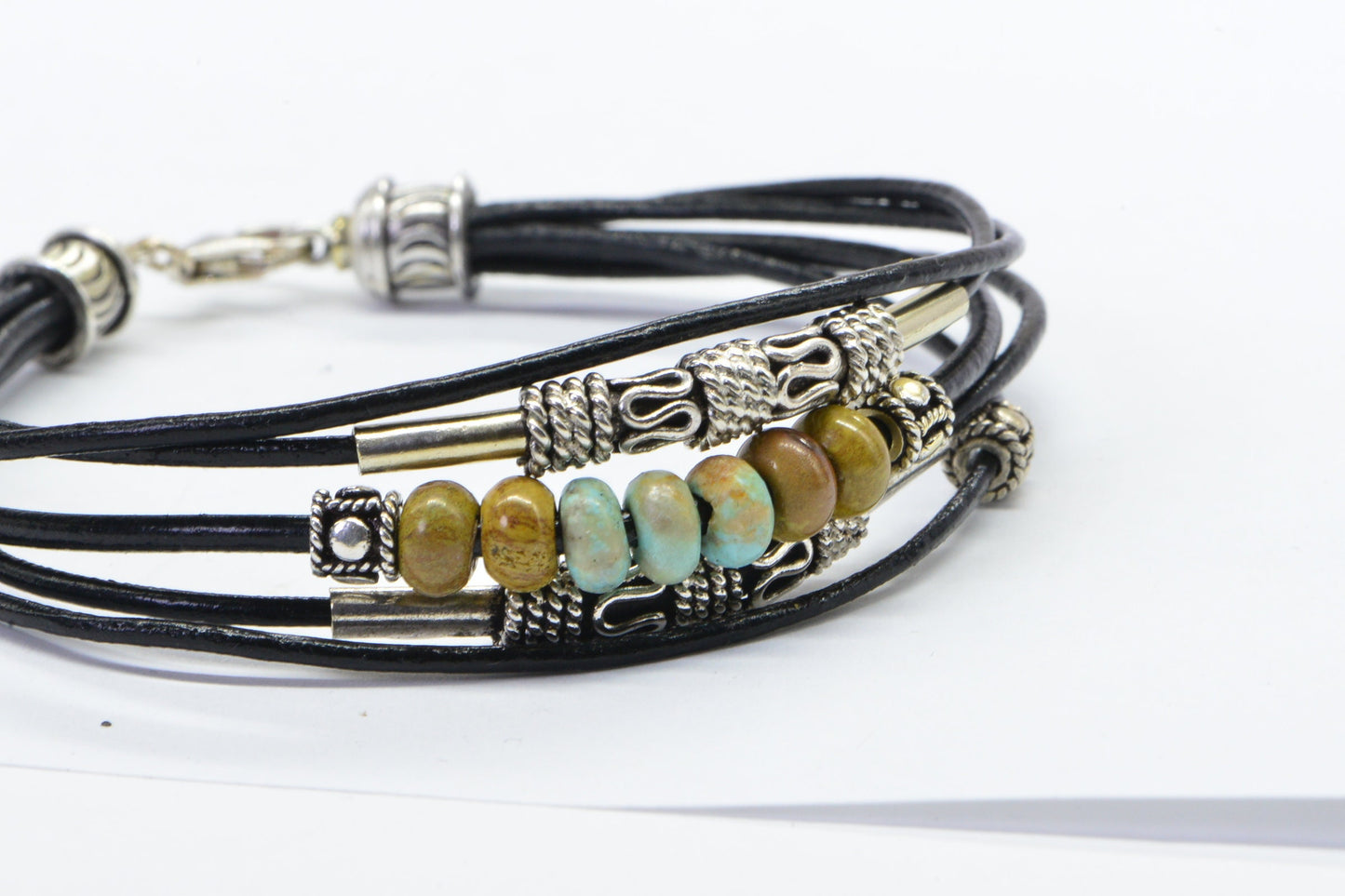 Gaspeite Turquoise Multi Strand Bracelet - Sterling Silver Boho Jewelry