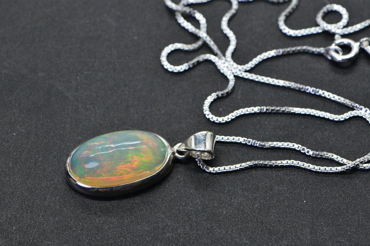 Authentic Ethiopian Welo Opal Pendant  Sterling Silver Bezel Opal Genuine  Necklace Birthstone October