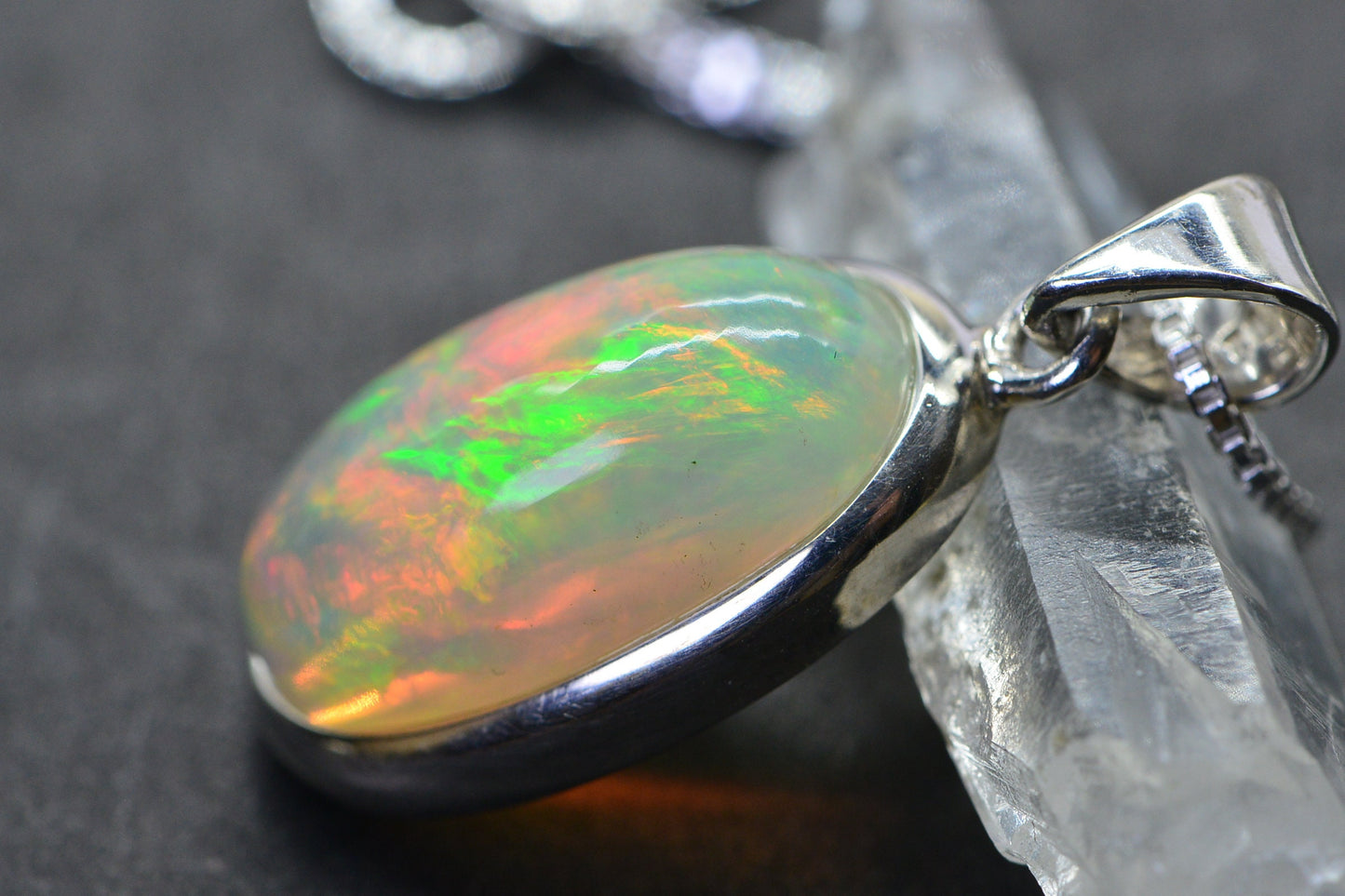 Authentic Ethiopian Welo Opal Pendant  Sterling Silver Bezel Opal Genuine  Necklace Birthstone October