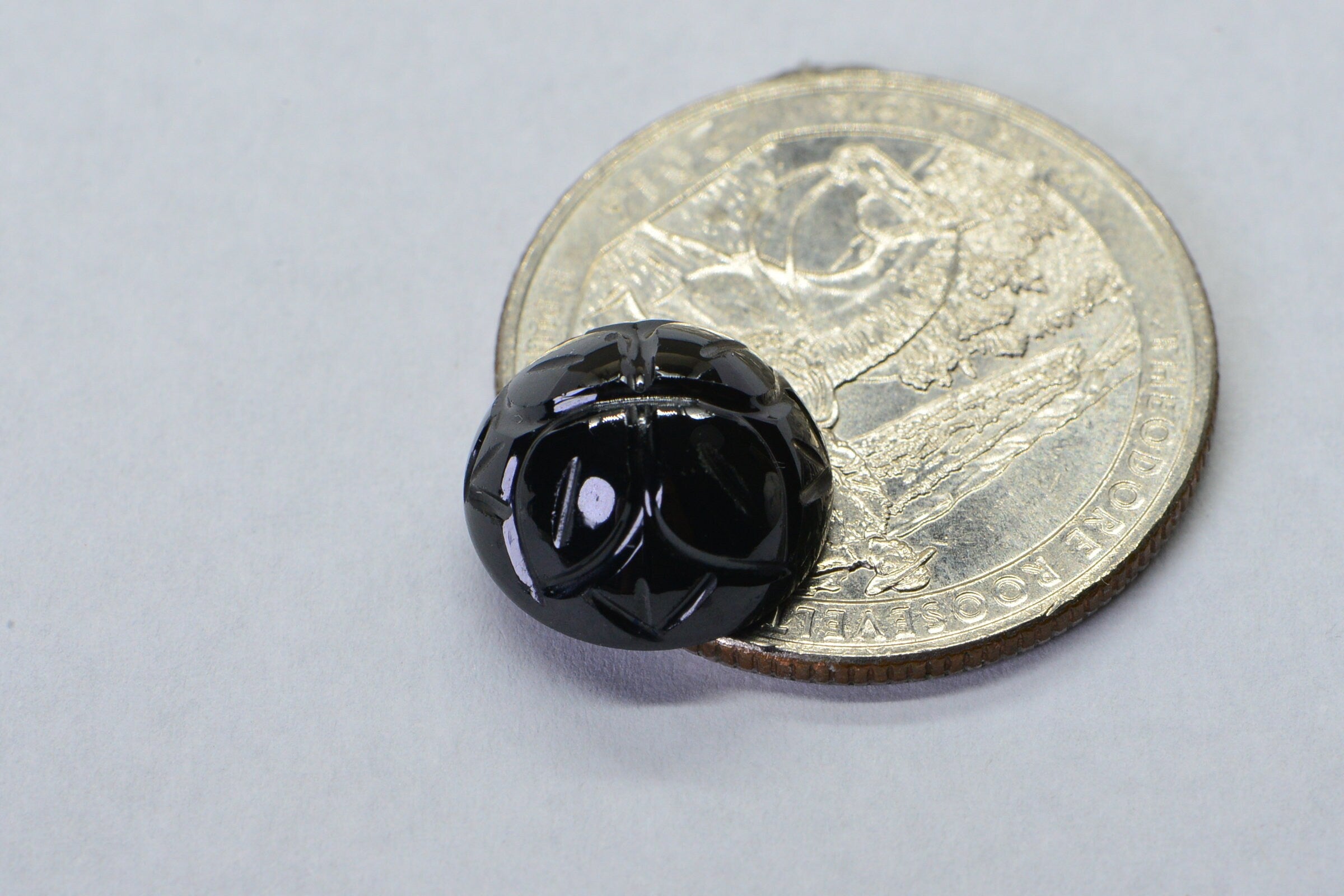 Black Tourmaline Flower Carved Gemstone: 12mm Flat Back Cabochon