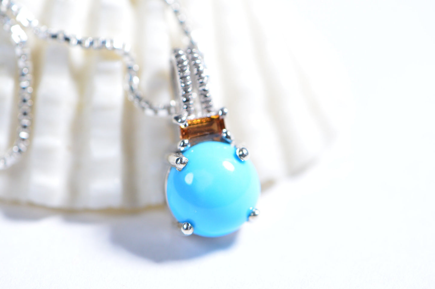 Tiny Pendant Arizona Sleeping beauty Turquoise and Topaz Small Round Stone Pendant Minimalist Jewelry