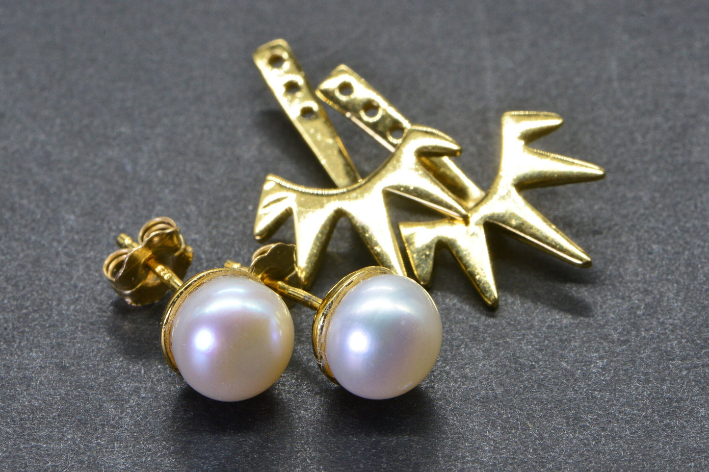 White Pearl Stud Earrings: 24K Gold Sterling Silver Jacketed Earrings