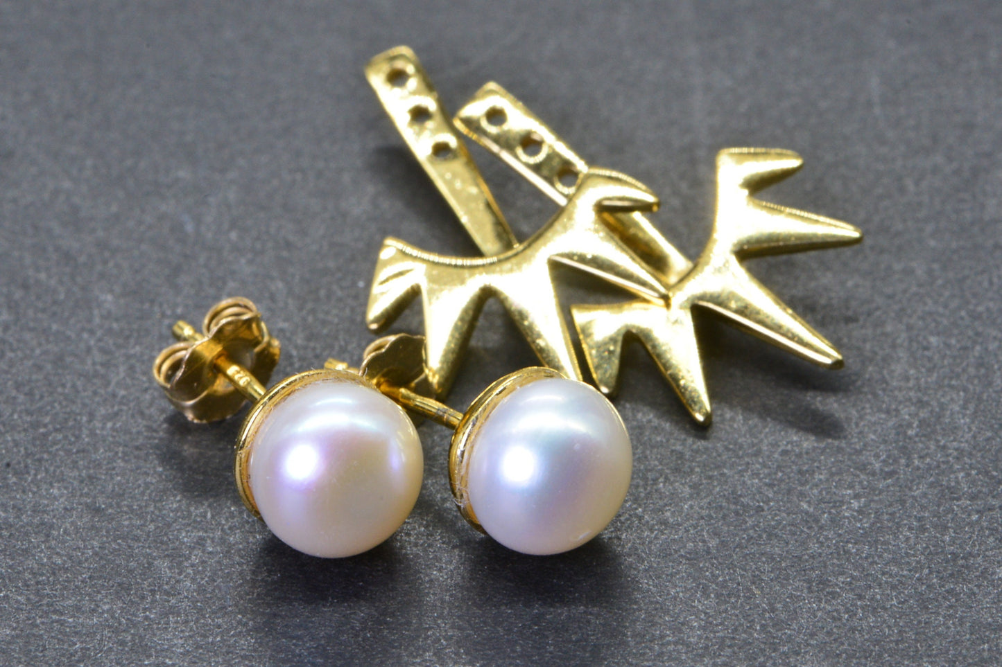 White Pearl Stud Earrings: 24K Gold Sterling Silver Jacketed Earrings