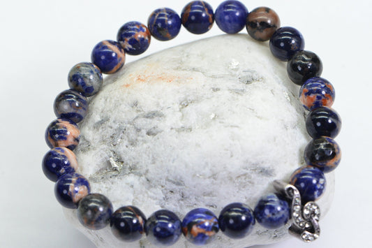 8mm Sodalite Bracelet: Genuine Blue Orange Gemstone, Yoga Gift