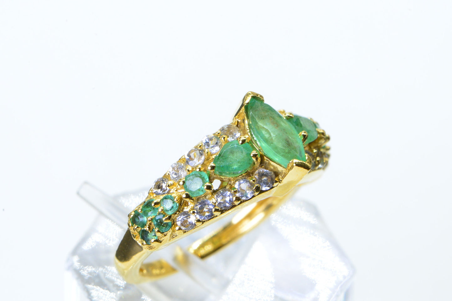 Colombian Emerald Ring: 24K Gold Over Sterling Silver, Vintage May Birthstone