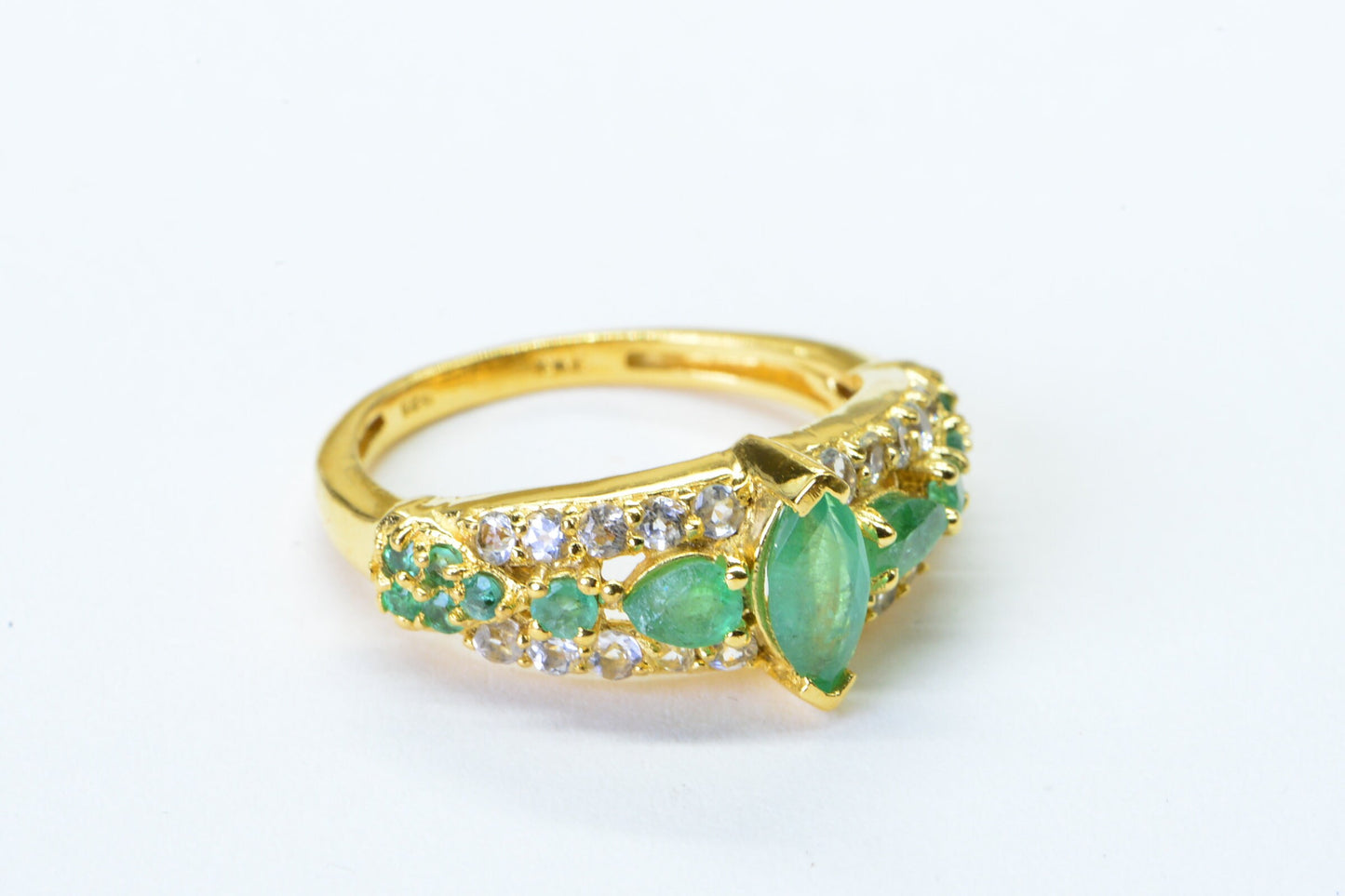 Colombian Emerald Ring: 24K Gold Over Sterling Silver, Vintage May Birthstone