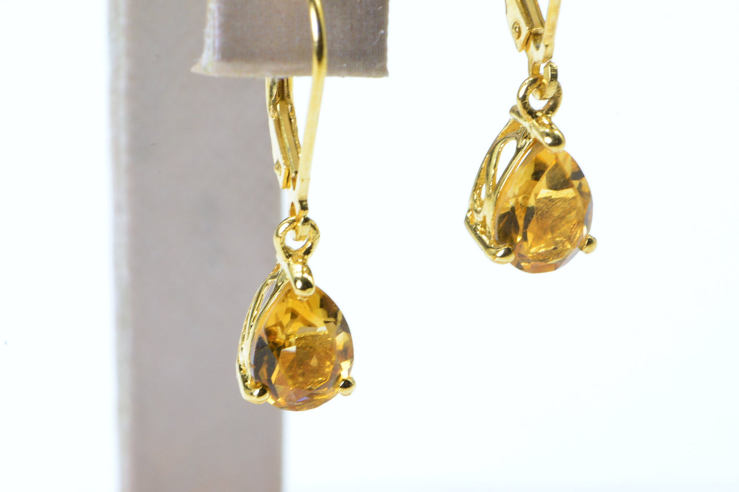 Citrine Drop Earrings: Pear Facet Sterling Silver, 24K Gold Plate